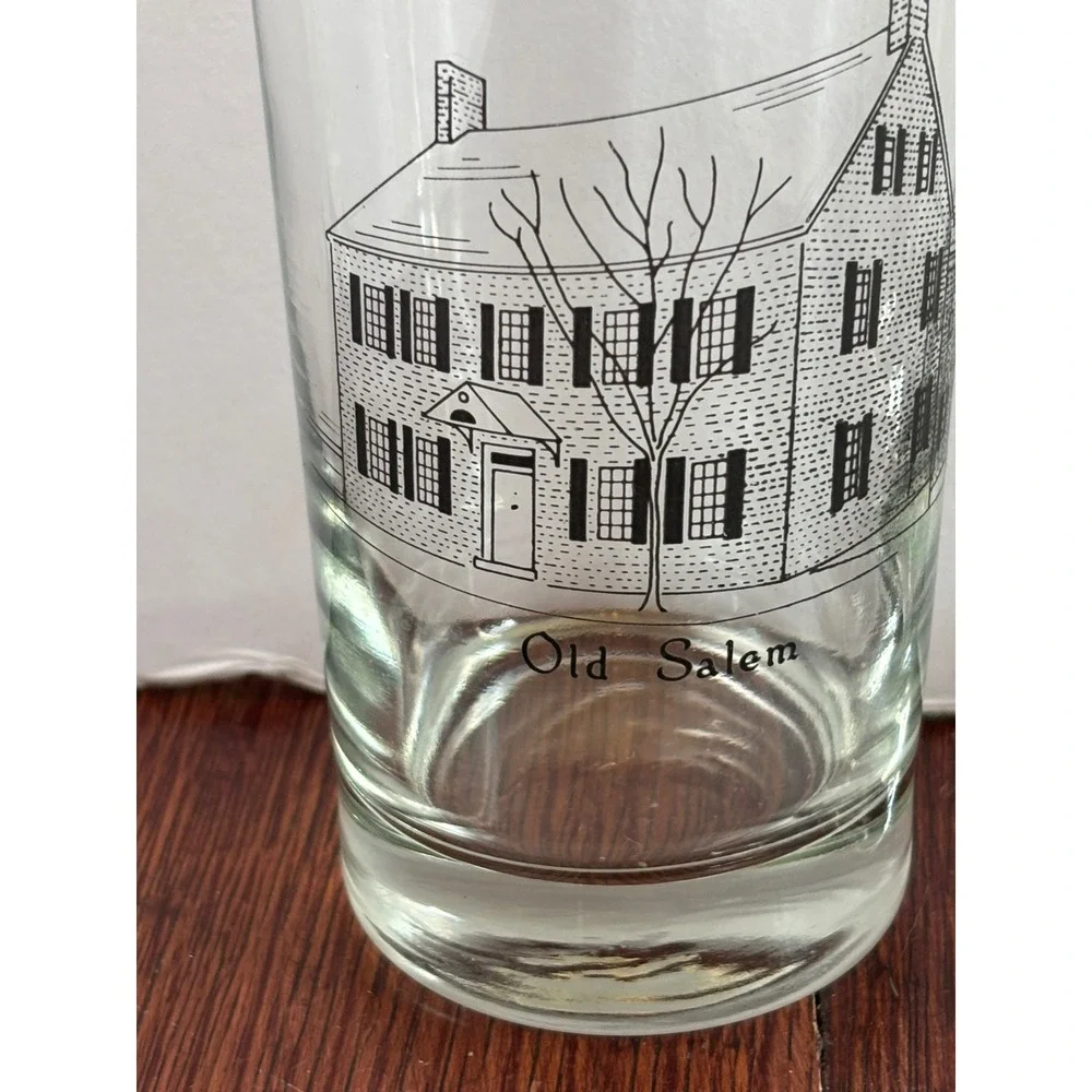 Vintage Old Salem NC Souvenir Highball Glasses Set of 3 Historic Buildings Clear